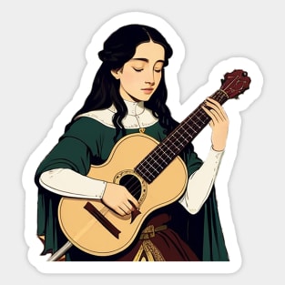 Serene bard playing a song on her guitar Sticker